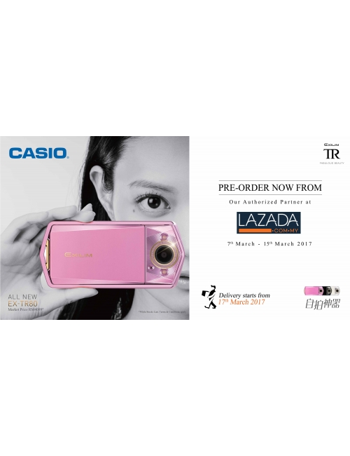 Pre-order for TR80 at Lazada-Finally the most wanted TR80 has landed in Malaysia!
Faster grab the pre-order at Lazada NOW, from 7th - 15th March 2017!
Link: http://www.lazada.com.my/casio-exilim-official-store/
Hurry! Limited stocks available. First come first serve basis.
Terms & conditions applied.