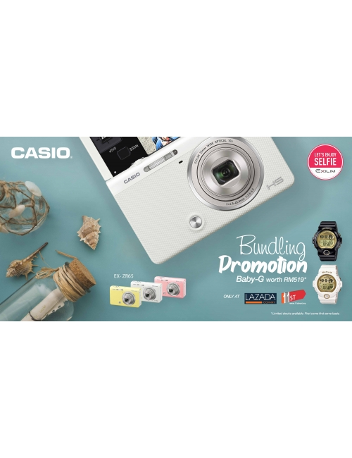 New Casio EX-ZR65 Bundling with Baby-G Watch-Checkout our latest incredible bundling package of Casio EX-ZR65 with your favourite Baby-G watches at Casio Official Store in Lazada & 11street for more surprises!