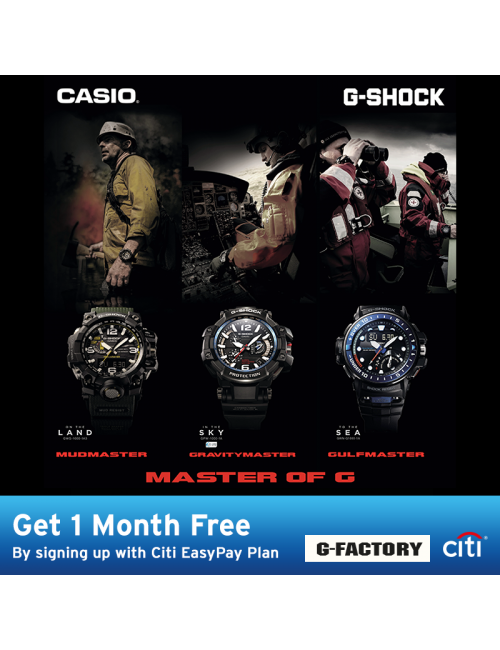 CASIO Timepiece-Check out the *1-month waiver when you purchase any of the MOG series and take up the 12-months installment! Only for Citibank cardholders; promotion ends 30th September 2017.
*Valid in all G-Factory outlet except Isetan KLCC.
For more details, speak to our G-Factory staffs.